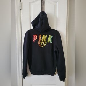PINK Victoria’s Secret Rainbow Sequin Zip-Up Hoodie Black Size Medium Y2K Vibes